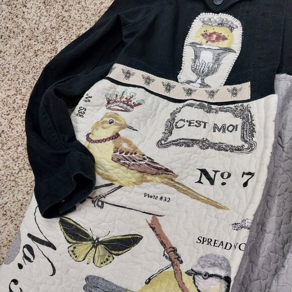 3813 Size XL Upcycled Black Denim Jacket with Quilted Trim. - Picture 4 of 9